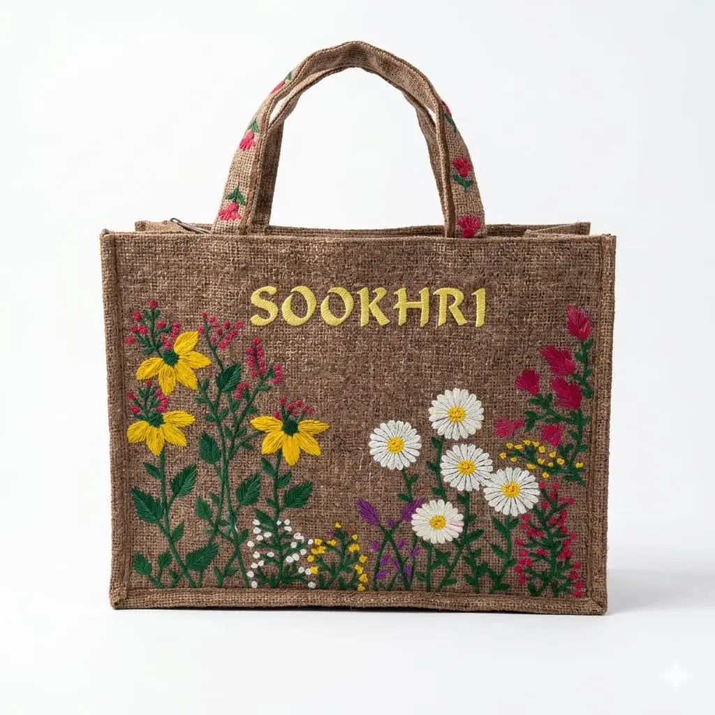 SOORHRI Embroidered Jute Tote Bag Mehtab.pk